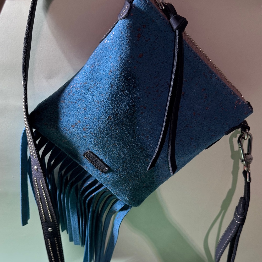 Consuela Explorer Mini Nilo Teal Suede Fringe Crossbody Bag - Picture 3 of 6